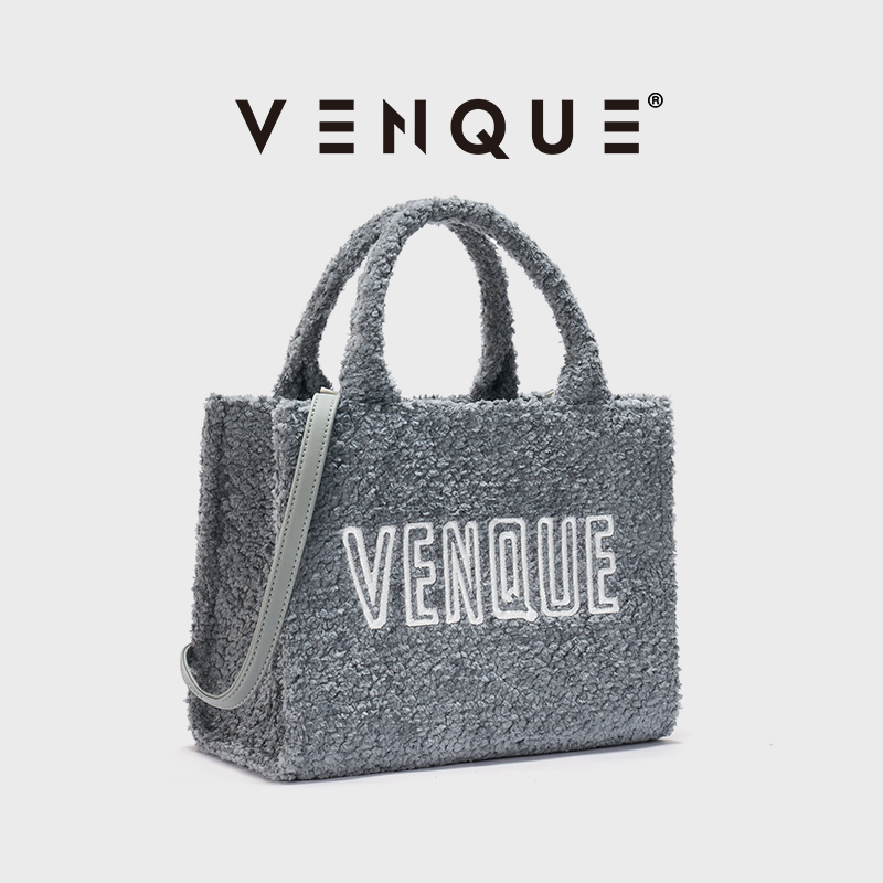 venque高级感毛绒通勤托特包