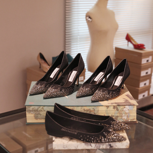 太仙女了！！！高级定制网纱钻 黑色细跟浅口 宴会高跟鞋 工作鞋