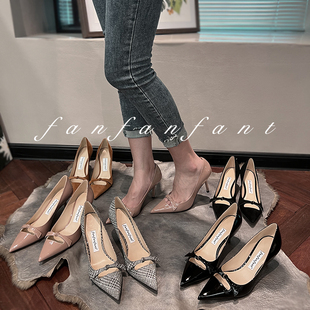 8.5CM芭蕾粉牛漆皮高跟鞋 细跟工作鞋 LOVE85 型超正 版 如履平地