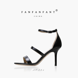 舒适女鞋 细高跟8.5CM一字带凉鞋 AVA85高级网纹牛皮 fanfanfant