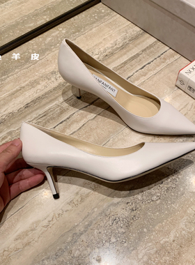 【番番家】高级白色羊皮 6.5CM细高跟鞋 舒适工作鞋（真皮大底）