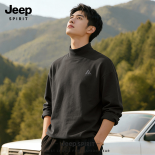 JEEP吉普半高领打底衫男2026新款春季衣服男款修身德绒男士内搭