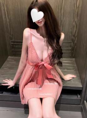 曼妙山茶 甜美显白v领吊带睡裙露背微透百褶裙显瘦纯欲风睡衣