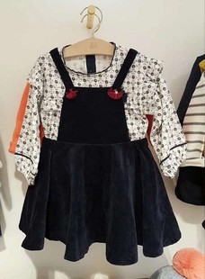 女童宝宝儿童碎花衬衣长袖 T恤背带裙子套装 MK23春秋 韩国高级童装