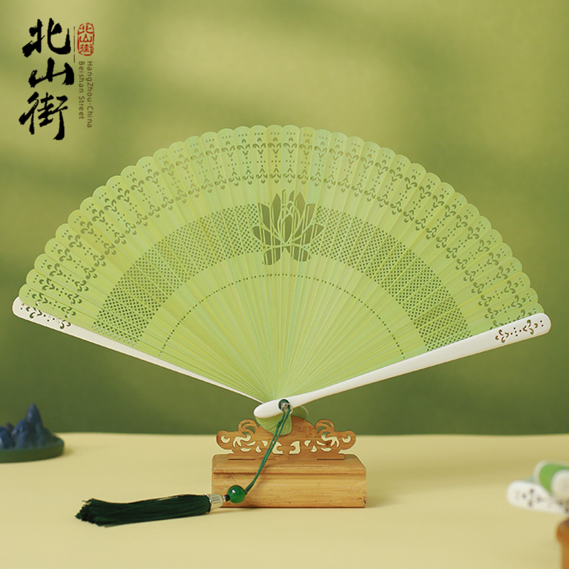古风扇子纯色果绿色全竹小折扇女式随身夏季折叠复古汉服旗袍舞蹈