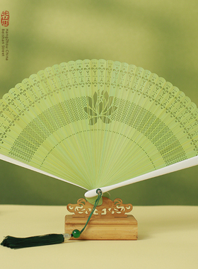 古风扇子纯色果绿色全竹小折扇女式随身夏季折叠复古汉服旗袍舞蹈