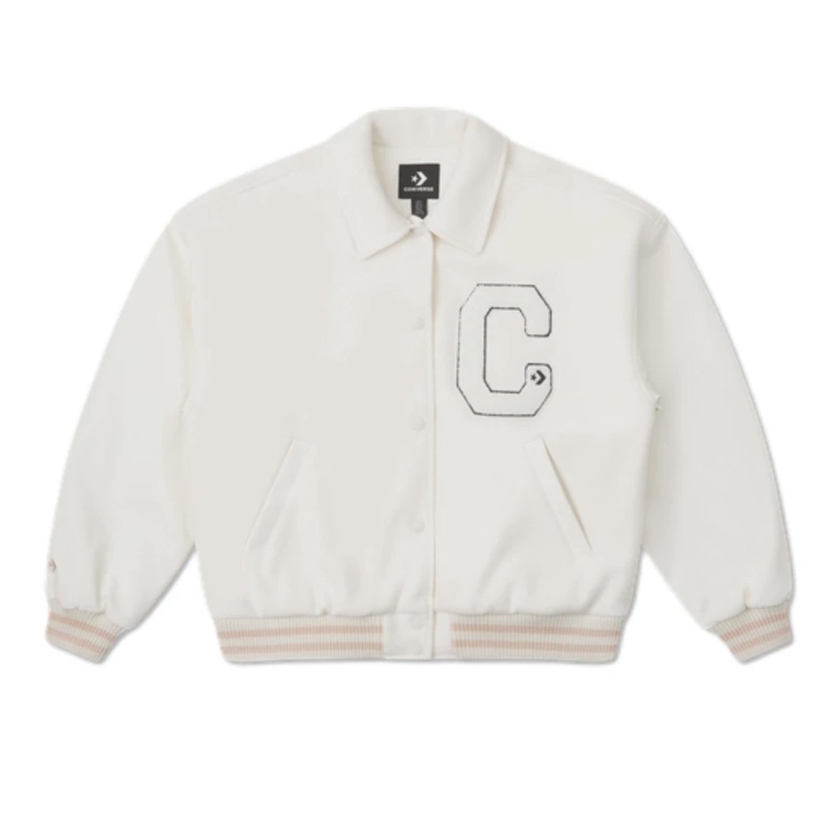 Converse 复古毛绒C字标拼色拉链棒球服女款 10027242-A02