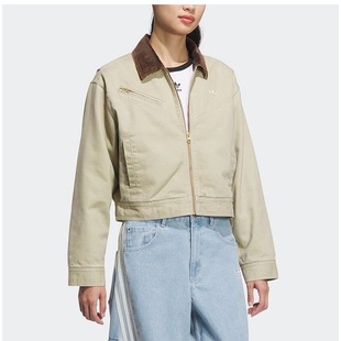 adidas originals 纯色条纹保暖时尚休闲夹克棉服 女款 JW9578