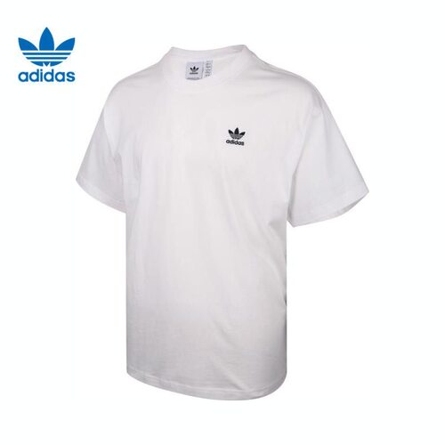 Adidas 字母印花圆领宽松休闲运动短袖T恤男款 JD0373