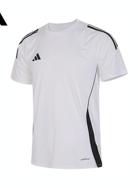 adidas Tiro 24 拼色条纹Logo印花修身圆领短袖足球衣男款 IS1019