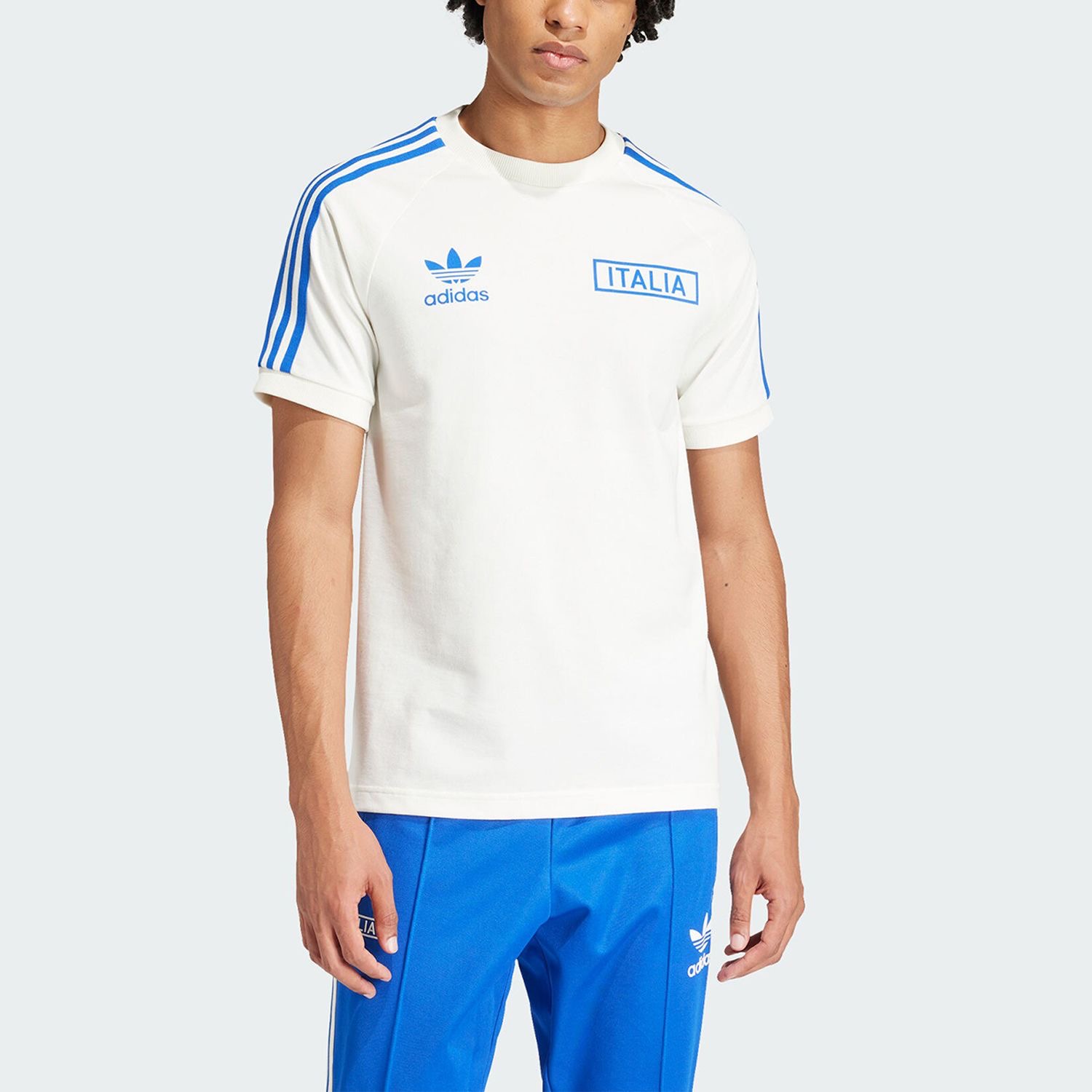adidas originals 三条纹拼色印花透气圆领短袖T恤男款 IS0618