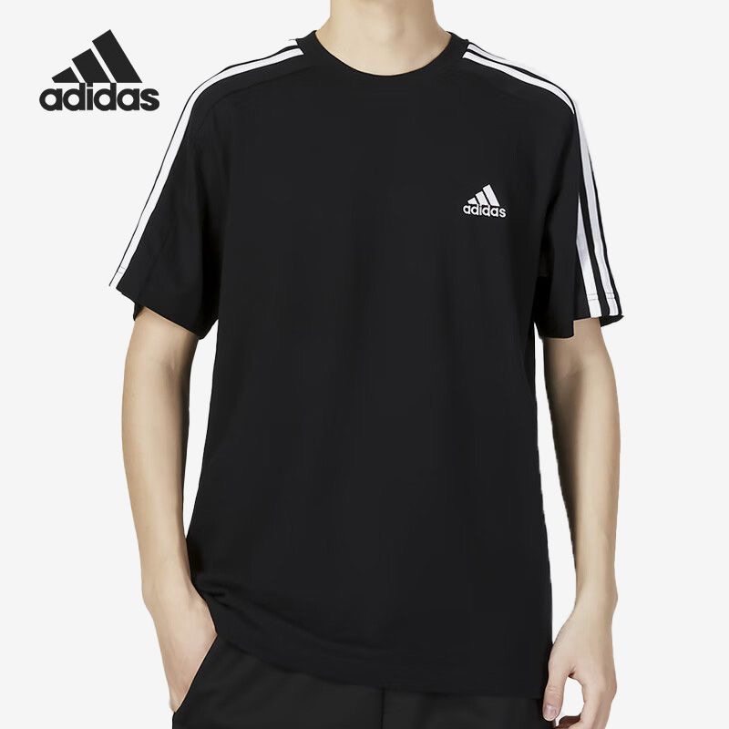 adidas 纯色条纹印花美式复古运动针织短袖T恤 男款 IC9334,运动服/休闲服装,运动T恤,淘宝优惠券,粉丝福利购,淘宝优惠卷