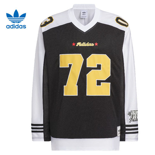 adidas originals 字母印花运动长袖复古球衣T恤男女同款 KA8003