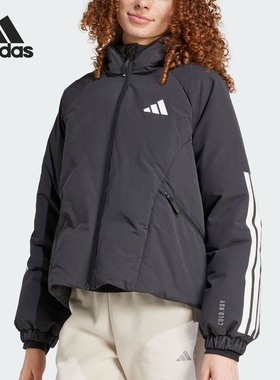 Adidas originals三叶草休闲保暖连帽羽绒服女款黑色JG3866