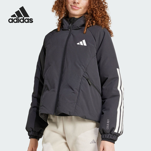 Adidas originals三叶草休闲保暖连帽羽绒服女款黑色JG3866