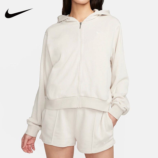 Nike 纯色连帽拉链开衫外套休闲长袖卫衣女款 FN2420-104