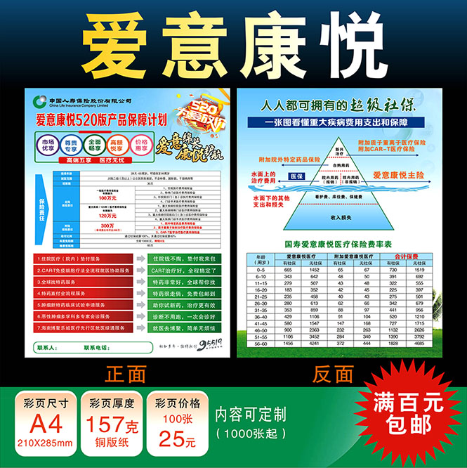 中国人寿保险国寿百万医疗爱意康悦520彩页宣传单页广告定做订制