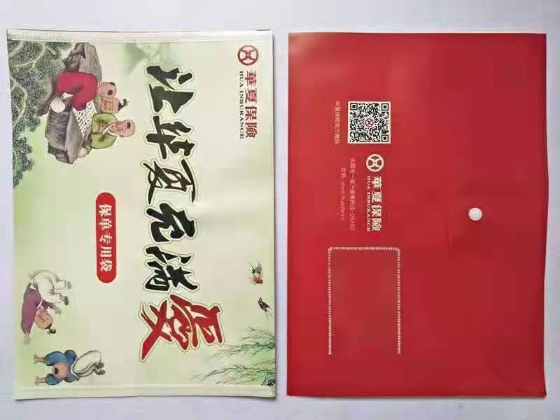 包邮新款华夏保险保单袋资料袋按扣袋塑料礼品可插名片