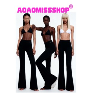 侧拉链微喇叭 Chic黑色长裤 AOAOMISSSHOP高级感 Fit Slim 春夏