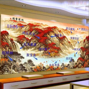 2023新款 鸿运当头办公室背景墙布影视墙壁画电视背景墙山水画壁纸