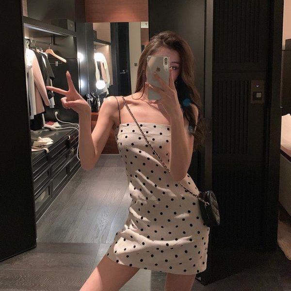 Polka Dot suspender skirt women's new sweet dress in summer
