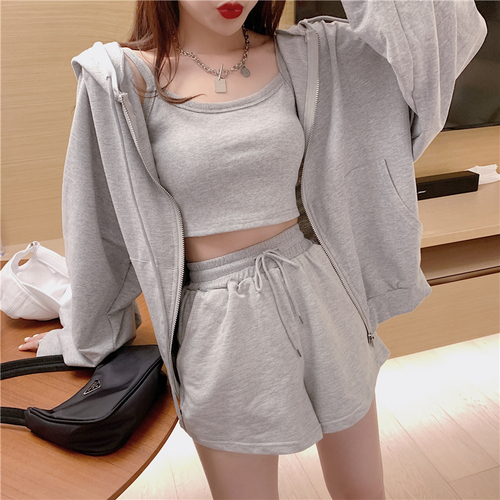 -Sports and leisure suit new women's fashion vest shorts foreign style fashion net red three piece set