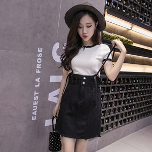 Korean women College summer wind all-match cowboy suspenders skirt slim skirt simple dress