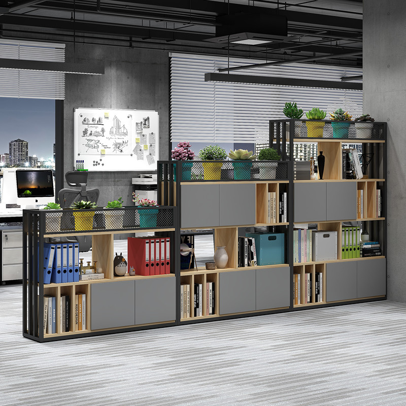 办公室隔断柜双面置物架储物书柜铁艺屏风装饰简约公司花槽柜落地