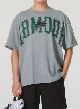 安德玛UA OVERSIZE SUMMIT男子训练短袖时尚宽松灰色运动休闲T恤