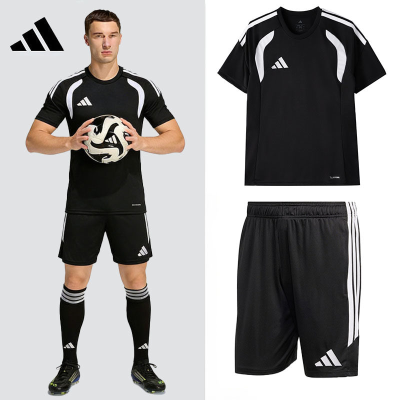 adidas三条纹运动套装男新短袖T恤短裤足球训练服阿迪达斯运动服