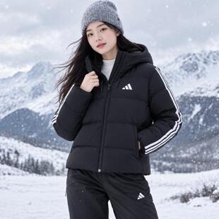阿迪达斯短款羽绒服女款经典三条纹官方2026新款冬季外套女装