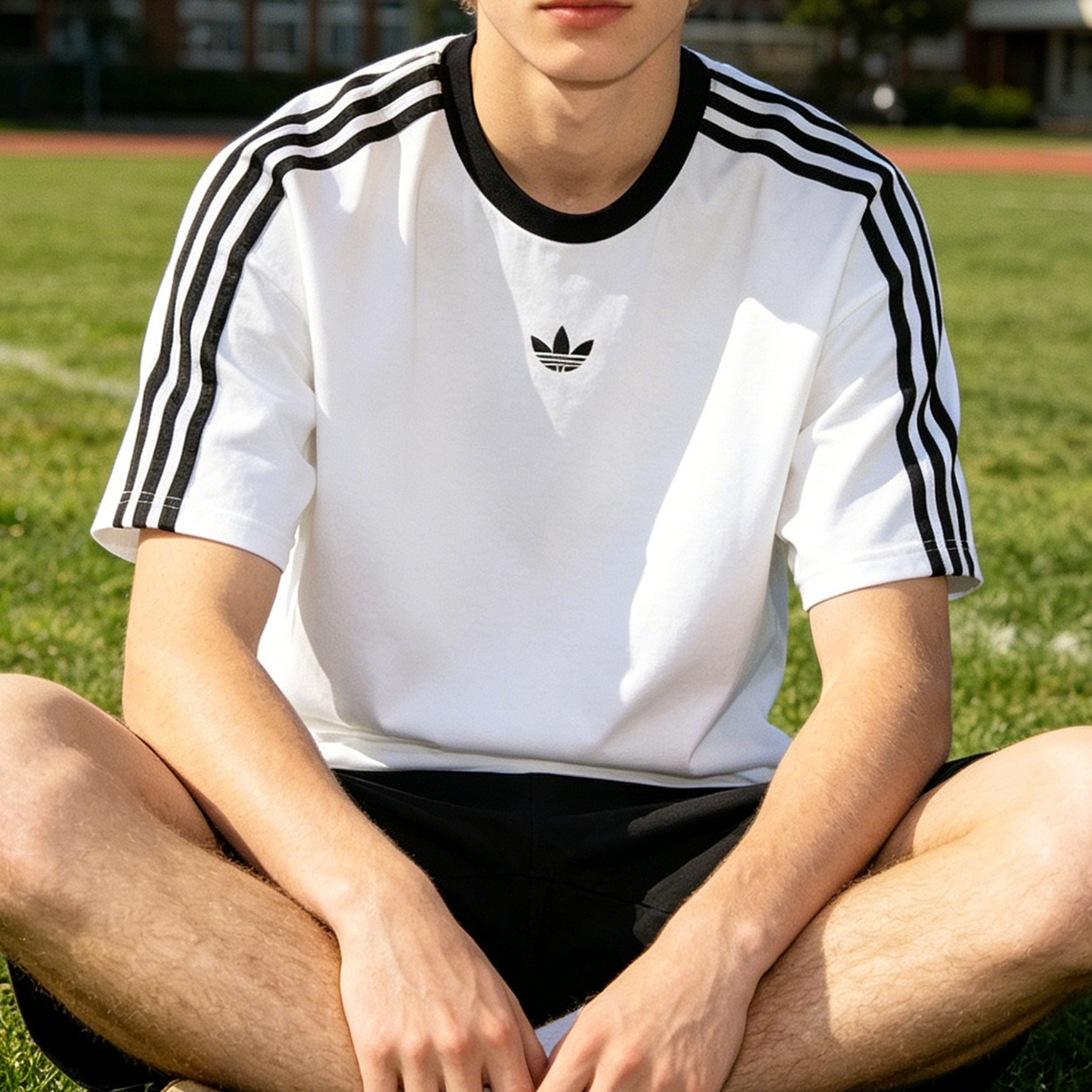 阿迪达斯三叶草男士短袖男装2026夏季新款三条纹运动服宽松T恤衫