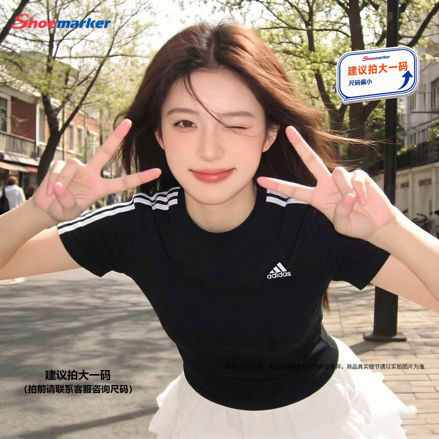 阿迪达斯官方正品女款黑色短袖T恤夏季新款修身条纹纯棉运动上衣										