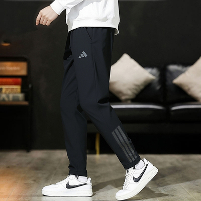 阿迪达斯加绒长裤男裤冬季新款保暖加厚运动裤休闲梭织男士裤子