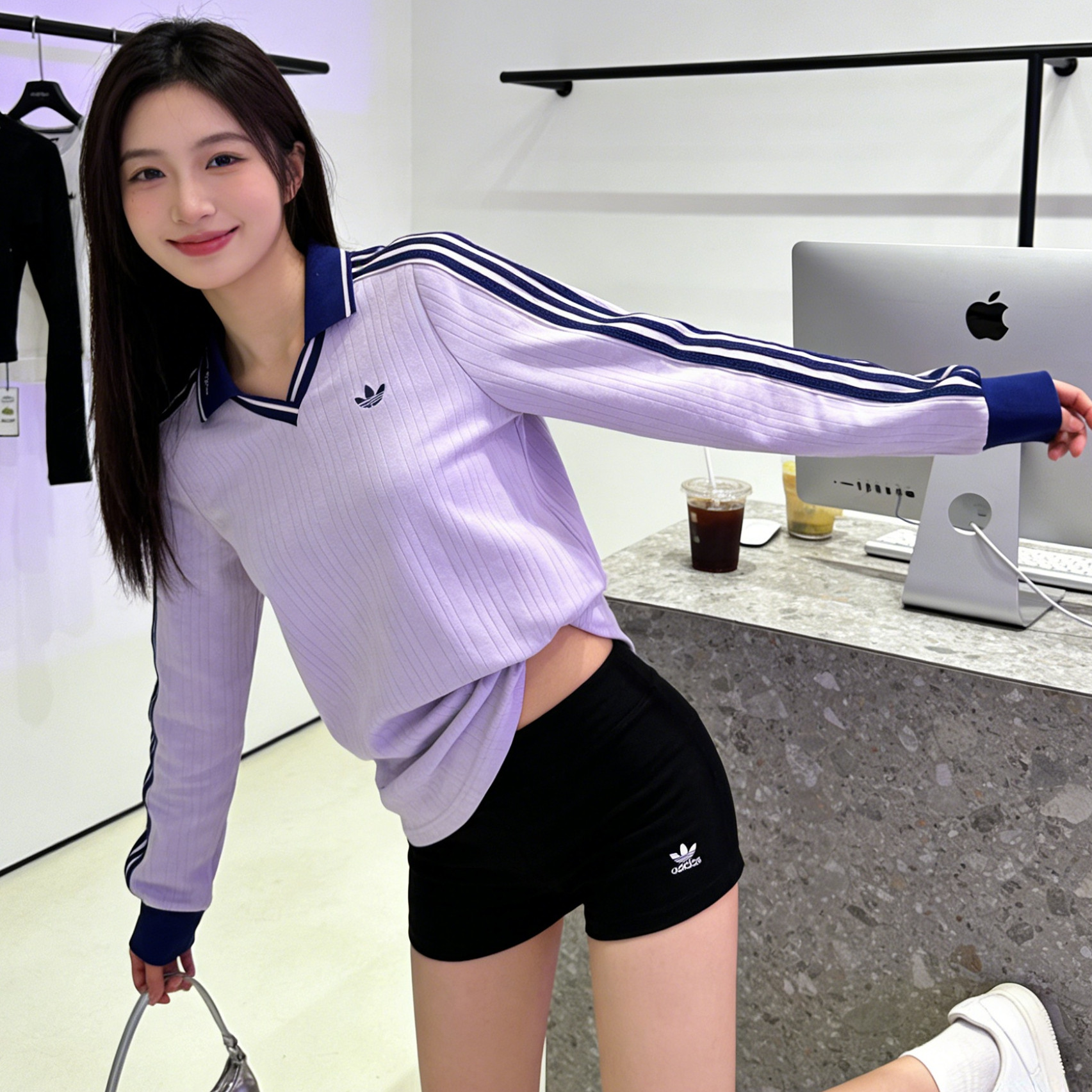 阿迪达斯翻领POLO衫女装春季新款紫色短袖透气休闲运动服T恤半袖