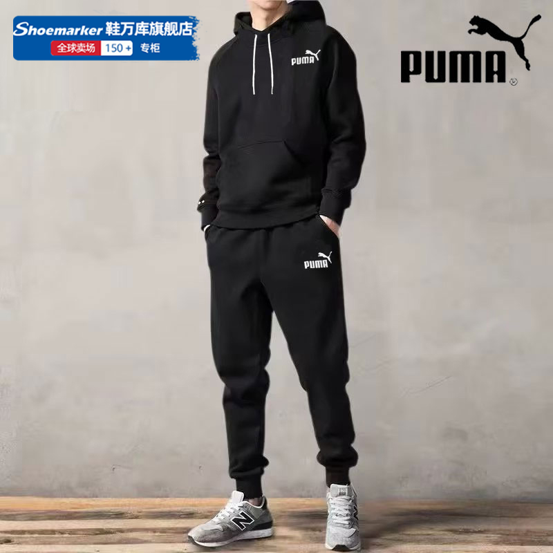 PUMA 푸마 스포츠 정장 남성 가을 2024 시즌 새로운 후드 티셔츠 긴팔 풀오버 캐주얼 루즈 바지