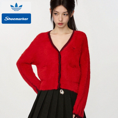 阿迪达斯三叶草红色短款女装26春季新款新年款潮流时尚外套KT3171