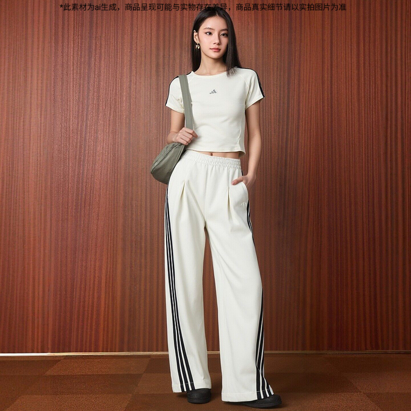 adidas三条纹运动套装女夏季新款短袖T恤宽松长裤阿迪达斯运动服
