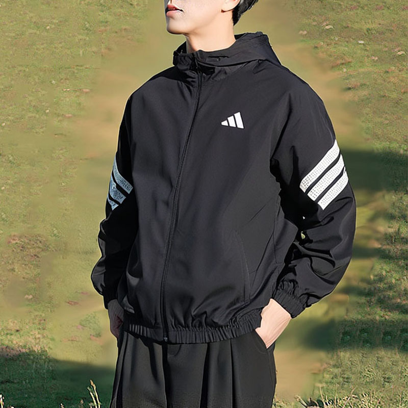 阿迪达斯官方正品外套男春季新款连帽梭织运动服速干透气休闲夹克