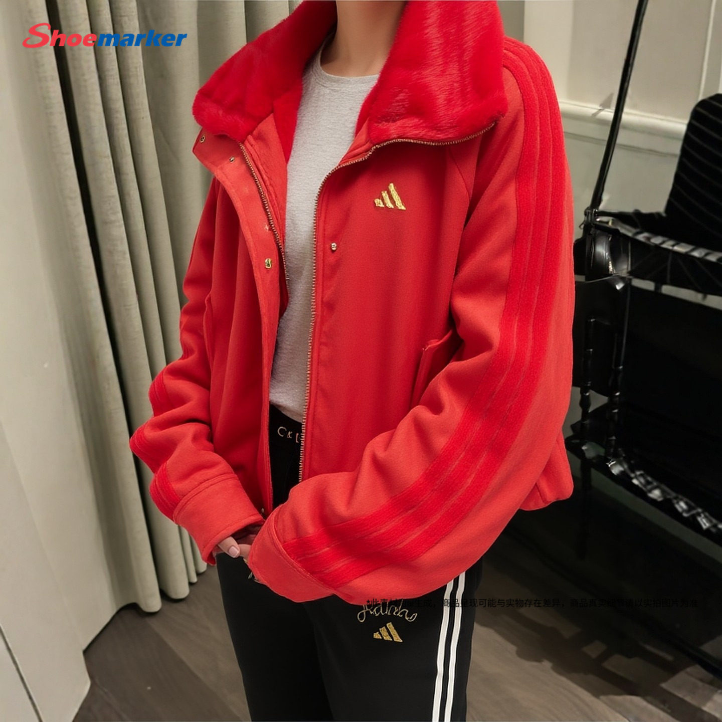 adidas阿迪达斯红色短款上衣女款26新款女款毛绒夹克外套KH2661