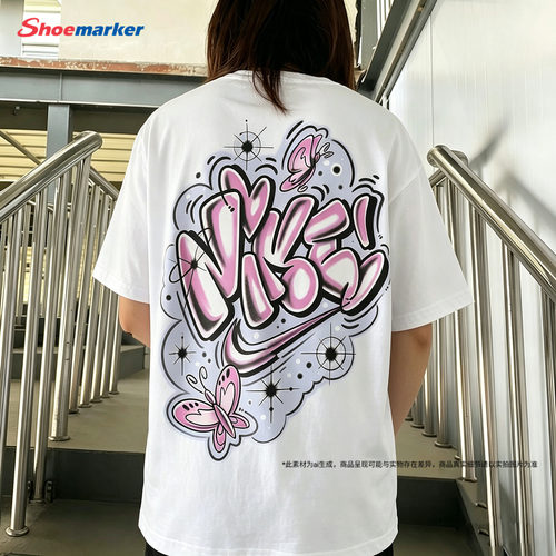 耐克官方正品女款上衣夏季新款圆领纯棉运动半袖涂鸦印花短袖T恤