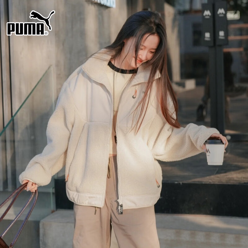 PUMA彪马男装外套2025秋季新款白色运动夹克保暖抓绒服长袖629733