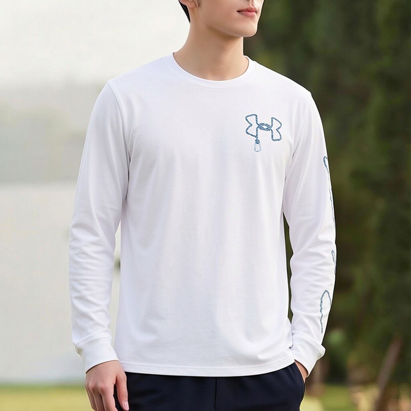 安德玛白色套头衫男装26春季新款透气柔软长袖t恤舒适潮流运动服