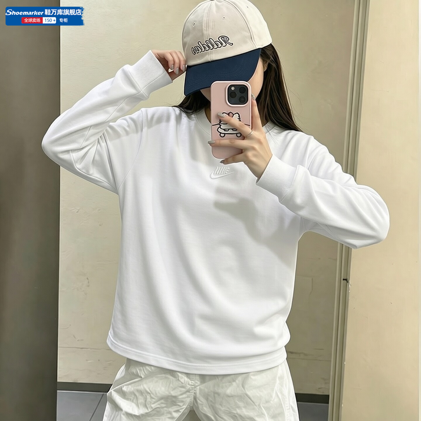 耐克官方正品女士长袖T恤秋季新款白色圆领卫衣运动休闲男款上衣