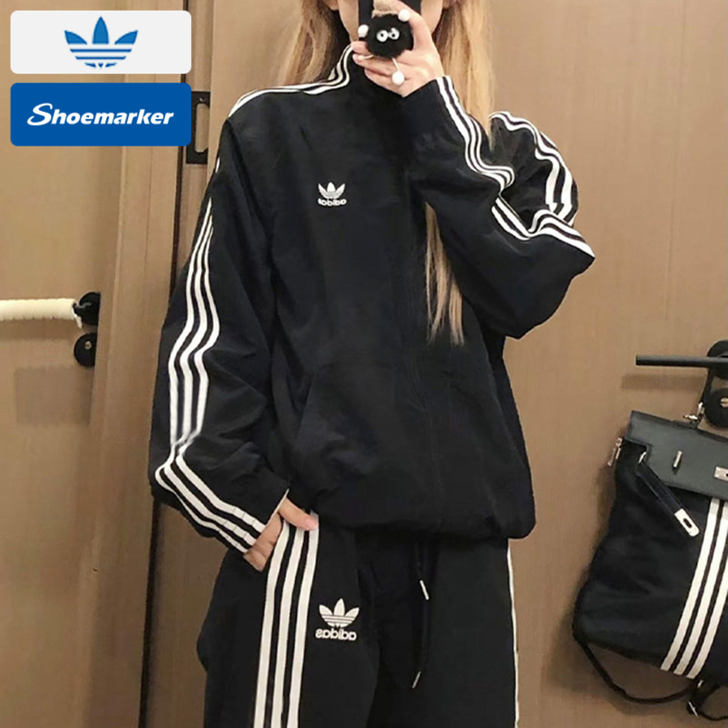 阿迪达斯三叶草男女款套装2026新款三条纹夹克外套宽松长裤运动服