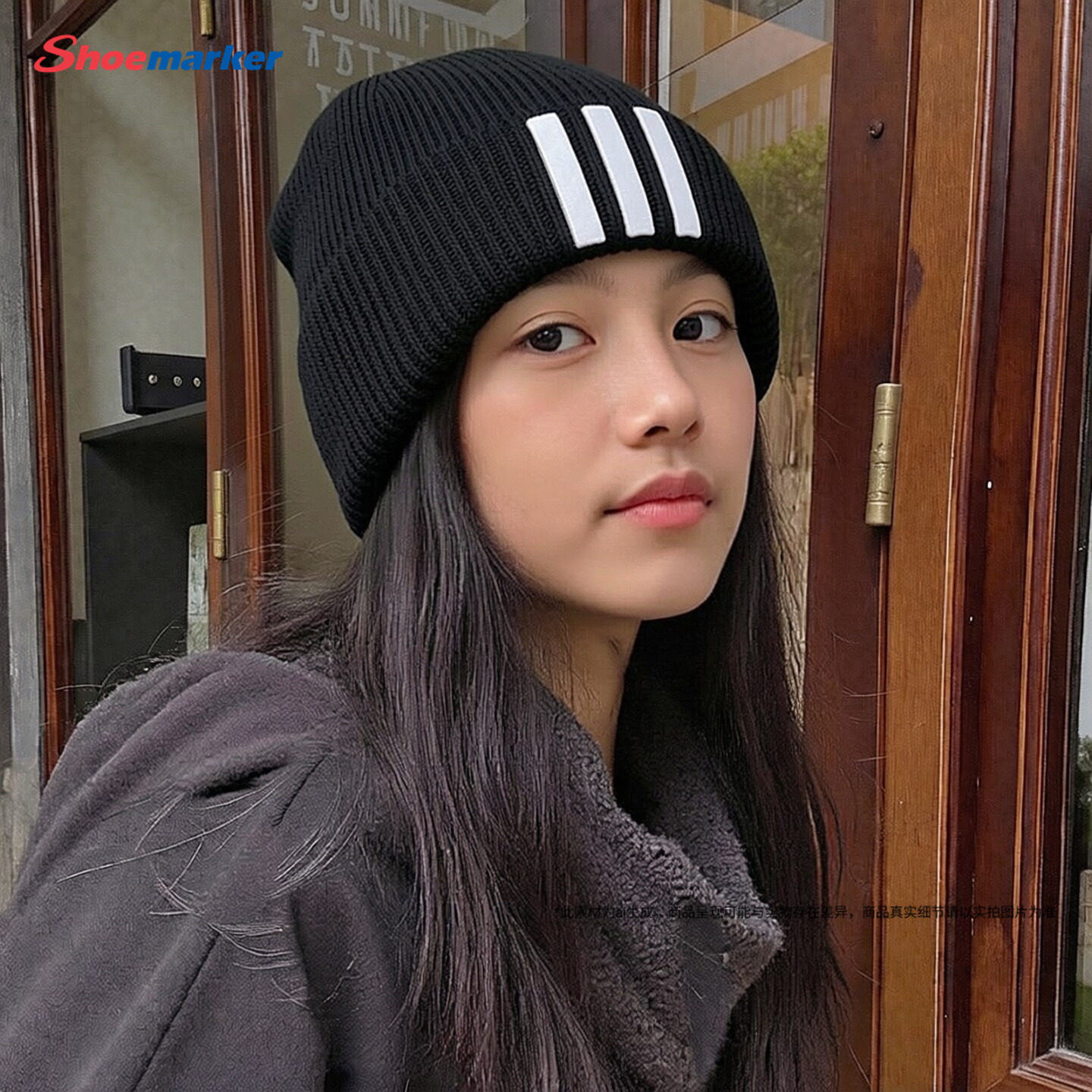 阿迪达斯女生针织帽2026秋季新款韩系时尚毛线帽保暖男子无檐帽子