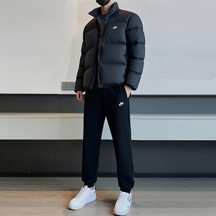 运动服套装 立领羽绒服加绒卫裤 2025冬季 收口长裤 新款 Nike耐克男士