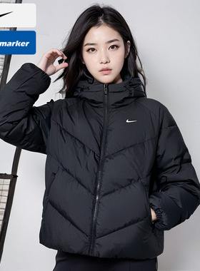 NIKE耐克黑色羽绒服女士2025春季新款运动服休闲外套保暖HV5236