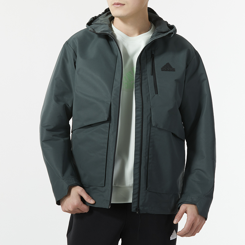 阿迪达斯梭织加绒连帽夹克男装秋冬新款宽松保暖户外休闲运动外套