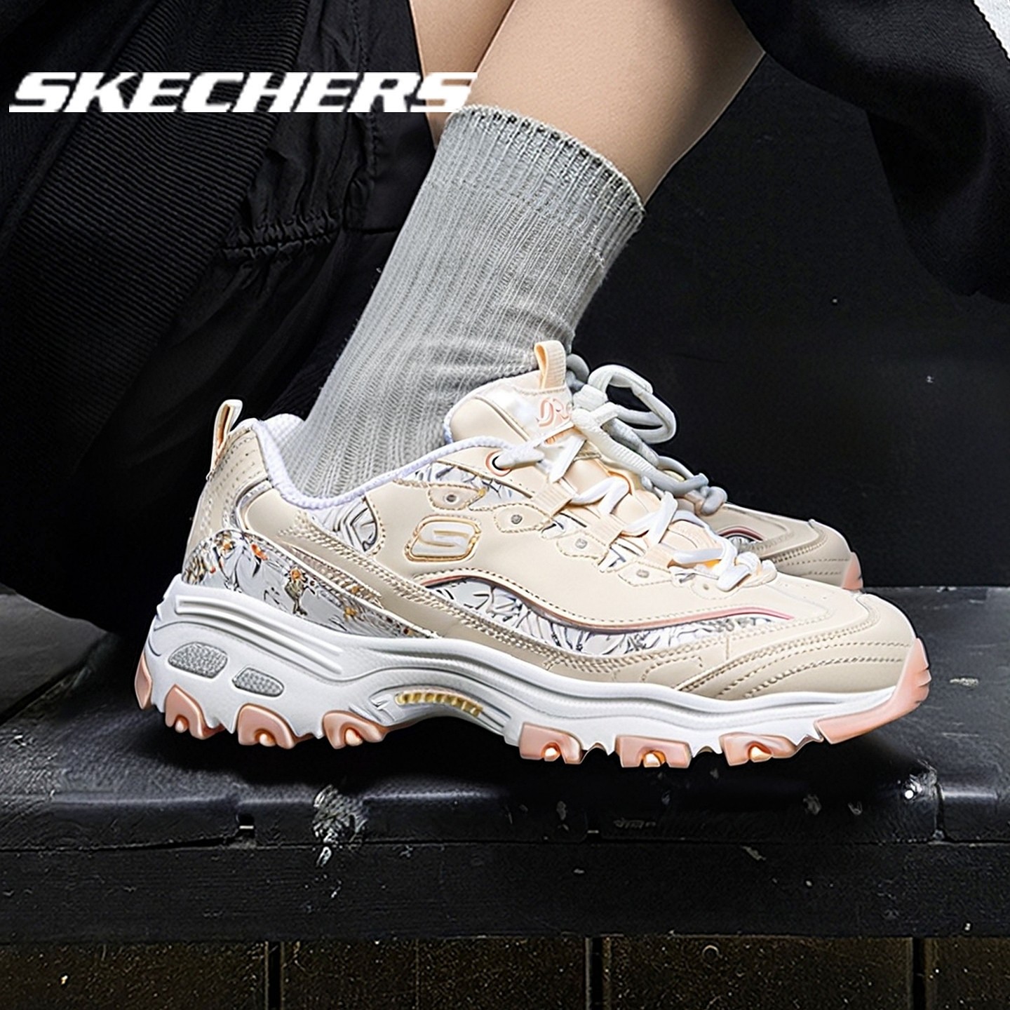 Skechers斯凯奇秋季新款女鞋熊猫鞋复古小雏菊老爹鞋厚底休闲粉色,运动鞋new,运动休闲鞋,淘宝优惠券,粉丝福利购,淘宝优惠卷